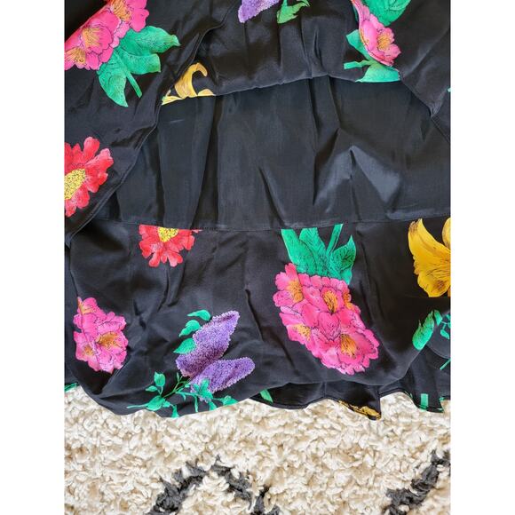 Vintage Liz Claiborne Silk Vibrant Bold Floral Shift Ruffle Dress Hippie Size 12 - Picture 5 of 6